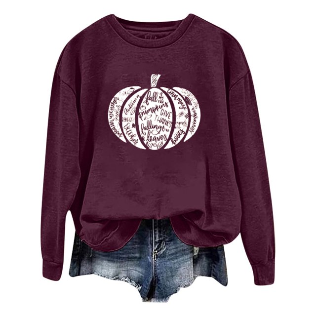 Arlun Halloween Chandail à Capuchon Citrouille Couleur Vin, Coupe Ample avec Encolure Ras du Cou. Le Chandail à Capuchon Présente un Graphique de Citrouille Blanc avec des Mots Saisonniers Imprimés à l'Avant. Fabriqué en polyester et spandex Léger, Il a un Style à Manches Longues et une Coupe Décontractée, Idéal pour Superposer Ou Agencer avec des jeans Ou des shorts pour les Festivités d'Automne.