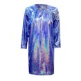 thumbnail image 4 of LUOGENLI Robe pour Enfants à Pois Fins Pailletée à Sequins à Manches Longues à Col Ras du Cou Robe T-Shirt Droite Robe pour Filles Tendance Mini Bleu 2-3 Ans, 4 of 4
