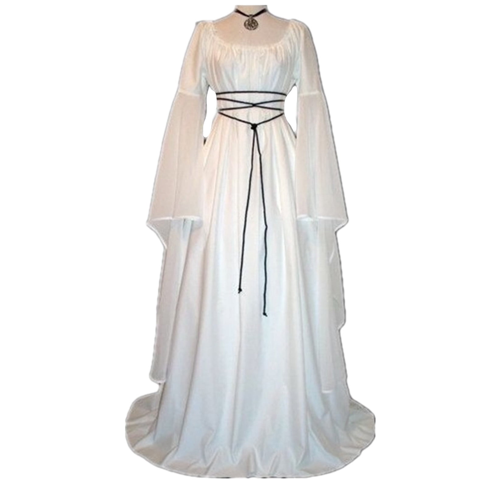 LOVZFMLL Costume Renaissance pour Femme Médiéval en Velours Taille Ajustée Longues Robes Manches Évasées Fluide Élégante Robe Maxi Halloween Cosplay