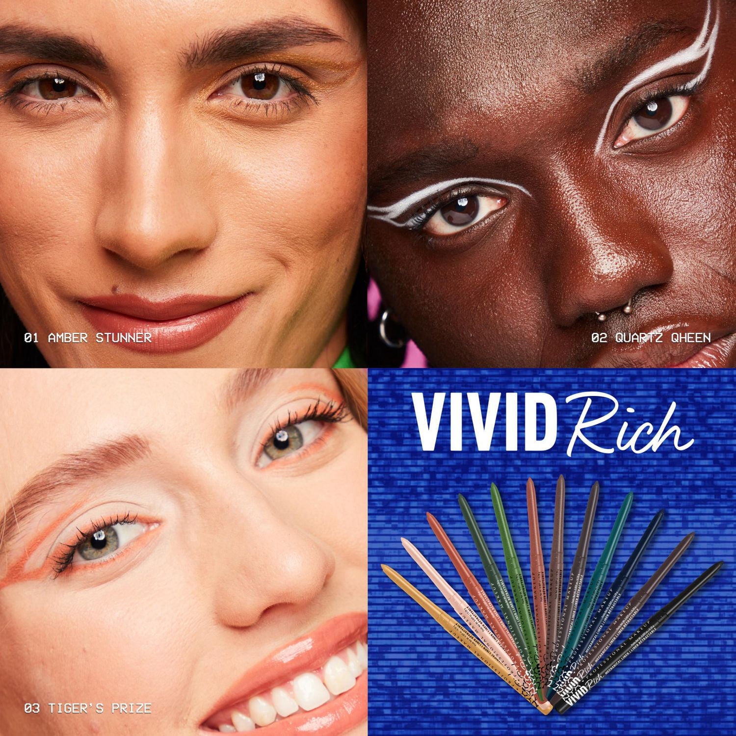 NYX PROFESSIONAL MAKEUP, Liner rétractable Vivid Rich, Crayon pour les yeux, Nuances riches, Formule végane