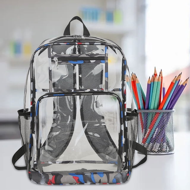 Sac à Dos en PVC Transparent Approuvé pour Stade Grande Capacité Sac de Jour de Voyage pour Hommes Femmes Sports de Plein Air Course Gym Randonnée / Sac de Sécurité Transparent pour Enregistrement avec Bandoulière Ajustable Nettoyage Facile Léger