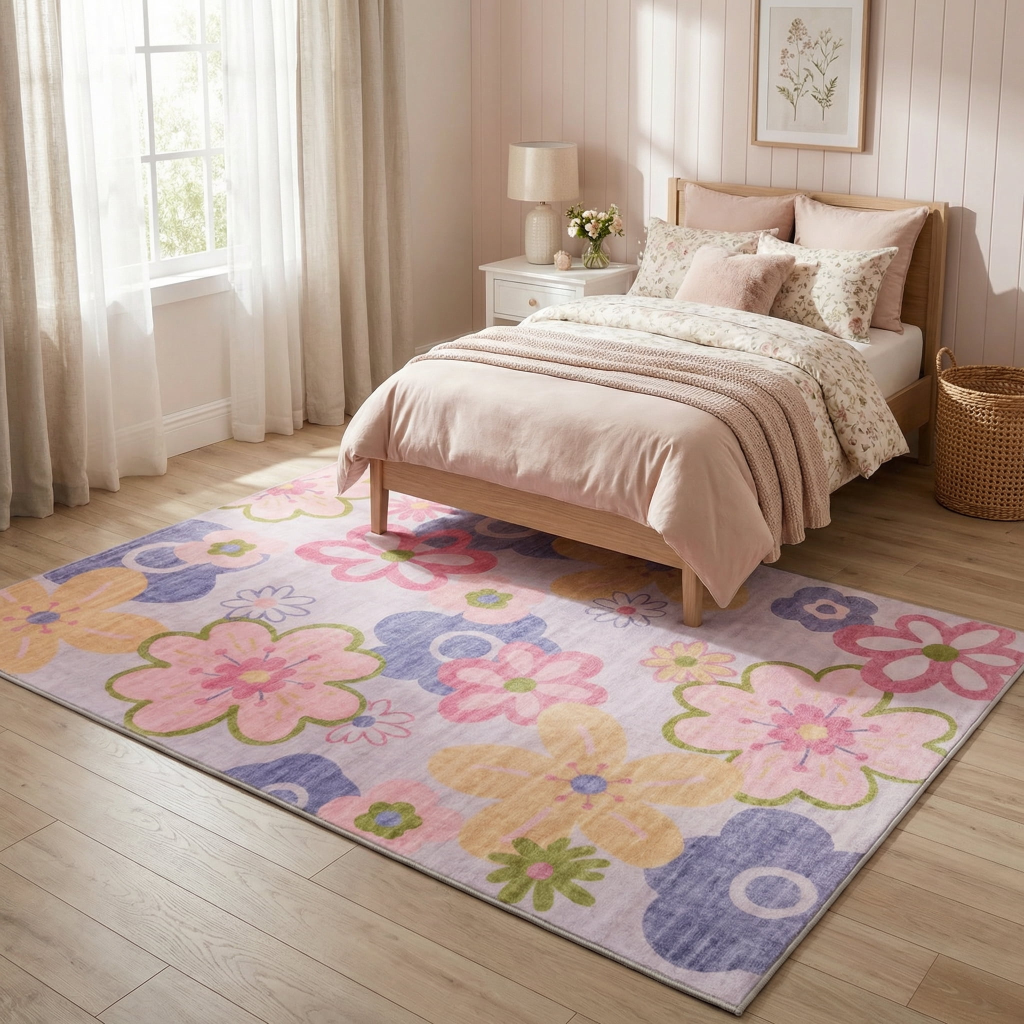 Rug Branch Soft Steps Playtime Fun Floral Soft Area Rug, Pink Purple - Boys & Girls in Playroom, Nursery, Bedroom
