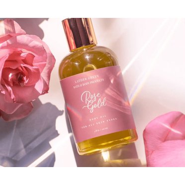 Rose Gold Body Oil for Radiant Skin, Shiny Hair & Strong Nails, Lightweight - 4 fl oz by LatherGreen