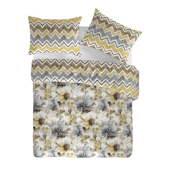 Gouchee Home Nebbia Yellow King Duvet Cover Set – Oeko-Tex Certified Cotton Percale, 3 Piece Floral Bedding Set