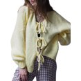 thumbnail image 1 of FOCUSNORM Cardigan en Tricot pour Femmes à Manches Longues, à Nouer, Uni, Automne, Veste Chandail Décontractée pour la Rue au Quotidien, 1 of 5