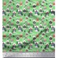 thumbnail image 1 of Soimoi Silk Fabric Tree & House Architectural Fabric Prints by Yard 42 Inch Wide, 1 of 5