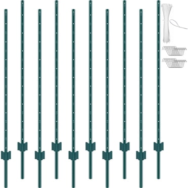 VEVOR Poteau de Clôture de 5 Pieds Lot de 10 T-Post Poteaux de Clôture en Métal Robustes Vert