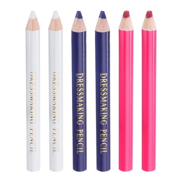 6pcs Sewing Pencil for Fabric Sewing Marking Pencil Tailors Chalk Wipe Quilting Washable Marking Pencil, White/Blue/Red
