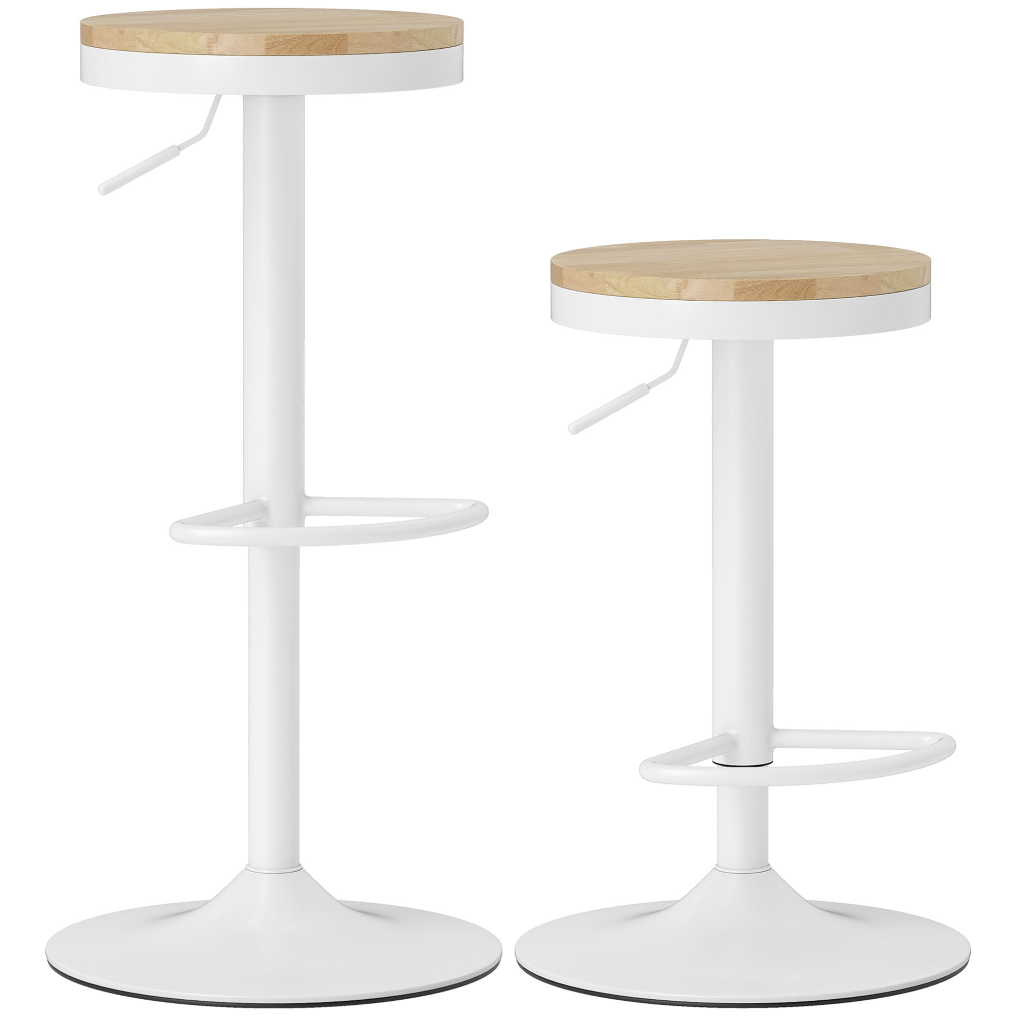 HOMCOM Wooden Bar Stools Set of 2 Adjustable Swivel Barstools Natural White