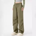 thumbnail image 3 of Ohufall Baggy Parachute Pants for Women& Girls Drawstring Elastic High Waist Ruched Cargo Pants Multiple Pockets Jogger Y2K, 3 of 6