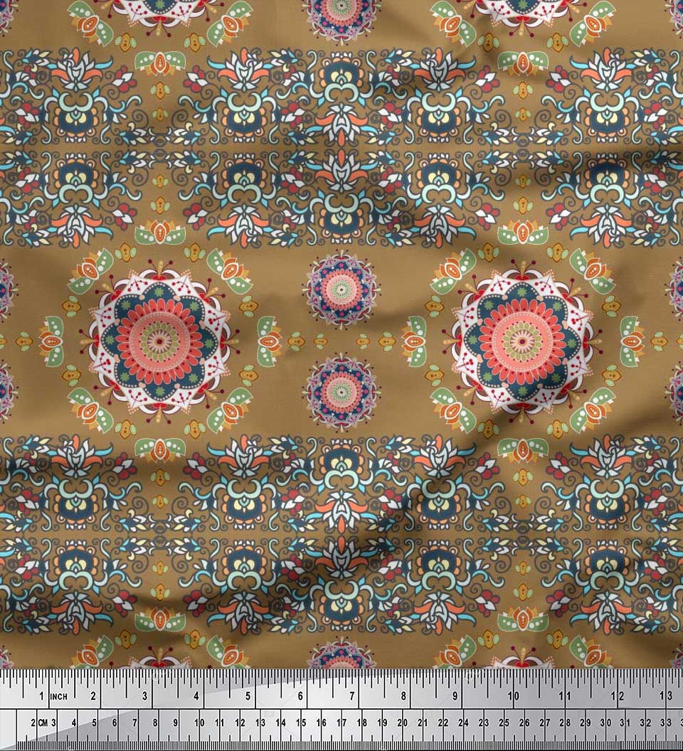 Soimoi Velvet Fabric Floral Mandala Print Fabric by The Yard 58 Inch Wide