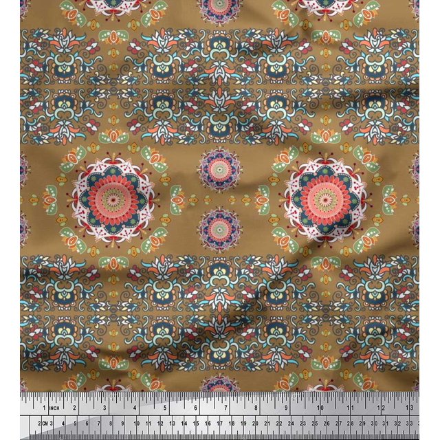 Soimoi Poly Georgette Fabric Floral Mandala Print Fabric by Yard 52 Inch Wide