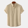thumbnail image 2 of cfhntfmh Cotton Linen Shirts for Men Summer Short Sleeve Button up Beach T-Shirts Lightweight Solid Collared Tops, 2 of 7
