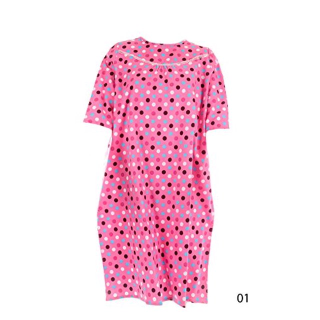 Women's Adaptive Flannel Backwrap Gown (X-Large, Colorful Polka Dots with Pink Background - 01)