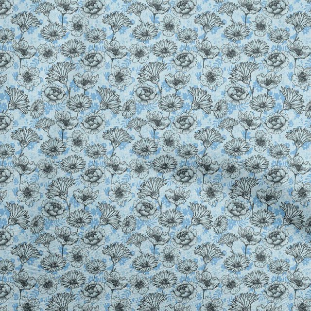 oneOone Polyester Spandex Medium Blue Fabric Tropical Sewing Material Print Fabric By The Yard 56 Inch Wide
