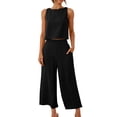 thumbnail image 1 of Birdeem 2Pc Fashion Woman Round Neck Solid Sleeveless Blouse +Loose Pockets Pants Sets, 1 of 7