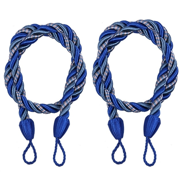 Lot de 2 Cordes d'Embrasse en Coton Bleu avec Longueur Ajustable (27 Pouces), Déco Rustique pour Rideaux Légers/épais