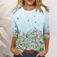 thumbnail image 2 of CHUANK T-Shirts pour Femmes à Manches Trois-Quarts, Coupe Ajustée à Motif Floral, T-Shirts Blancs, Chemises pour Femmes, Manches 3/4 au Coude, Col Rond, Chemises Décontractées pour Femmes, Liquidation, Blouses et Hauts Boho, Vert TG, 2 of 7