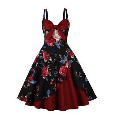 LOVZFMLL Robes pour Femmes à la Mode à Bretelles Imprimées Coupe Ample Ajustée Robe Mi-Longue
