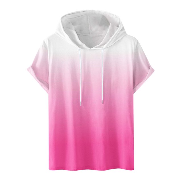 Besolor Mens Casual Hooded Tops Gradient Drawstring Short Sleeve Shirts Sports ness Pullover Summer Blouse