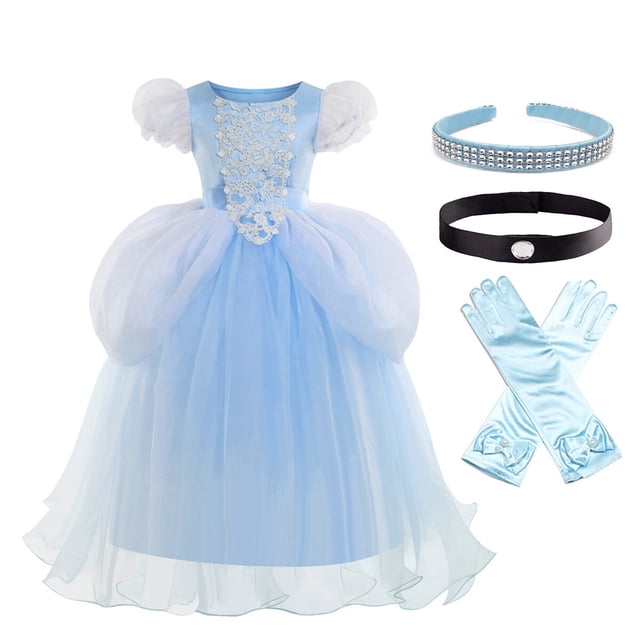 HAWEE Costume de Princesse pour Filles Robes de Princesse pour Fête d'Halloween Cosplay avec Bandeau Ras-du-Cou Accessoires
