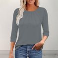 thumbnail image 2 of Olyvenn Hauts à Manches 3/4 pour Femmes, T-Shirt d'Été Décontracté Tendance, Tunique à Col Rond Plissé, Gris m, 2 of 9