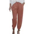 thumbnail image 4 of RKSTN Womens Pants Woman Color Cotton And Linen Drawstring Elastic Waist Long Straight Pants Soft Loose Straight Leg Hiking Pants, 4 of 9