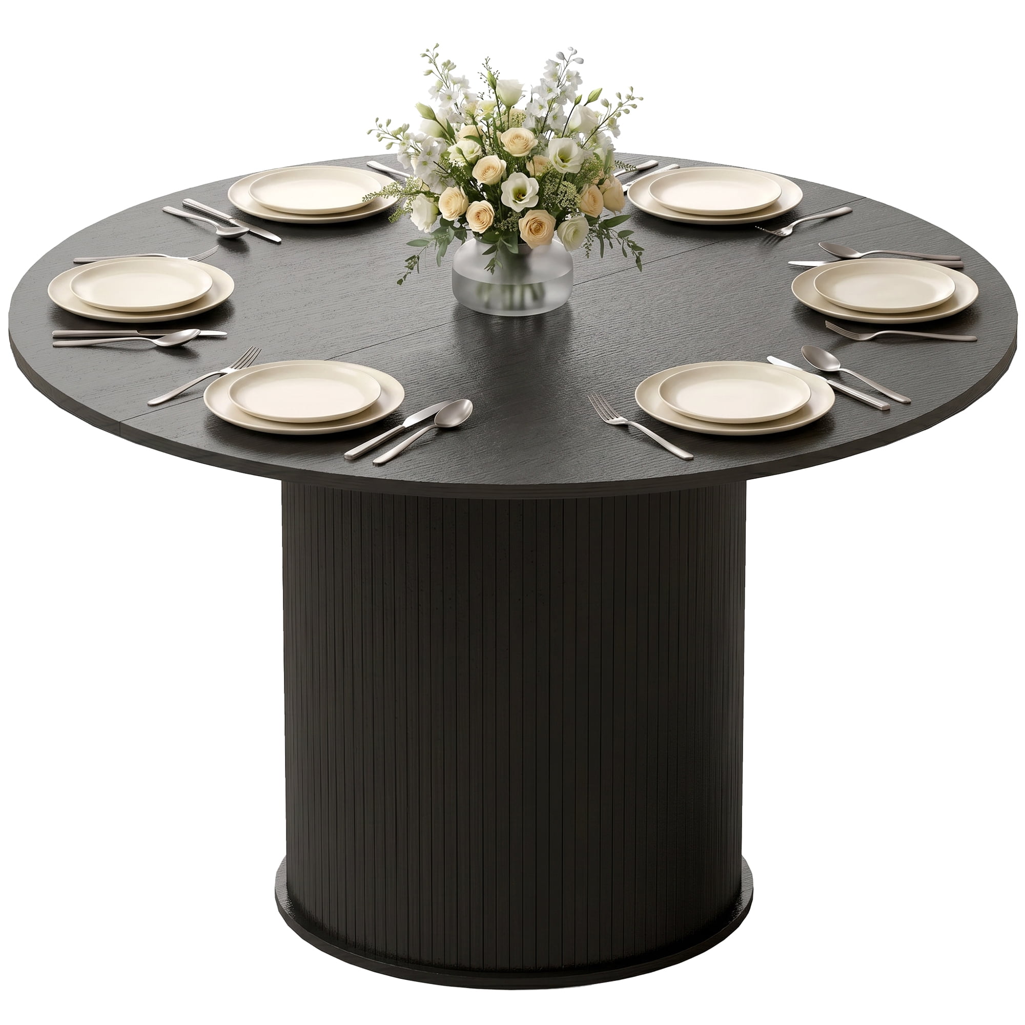 HOMCOM Round Dining Table, Kitchen Table with Fluted Pedestal Base, Black