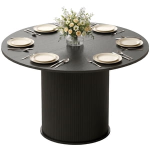 HOMCOM Round Dining Table, Kitchen Table with Fluted Pedestal Base, Black