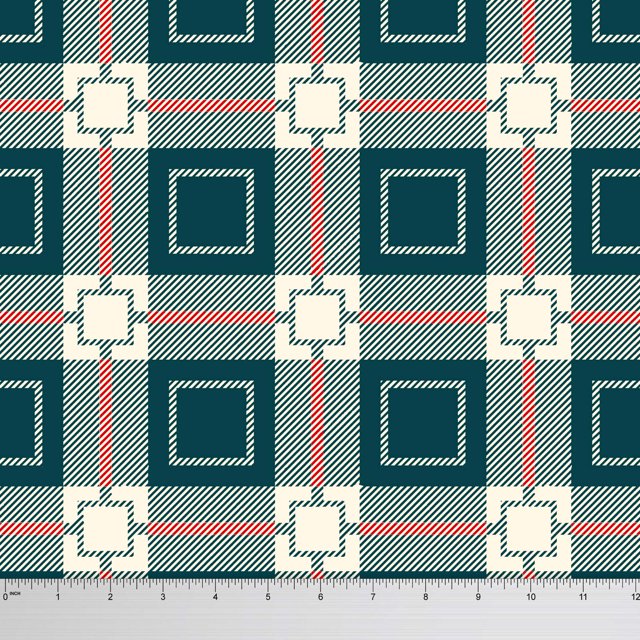 Soimoi Decorative 44 Inches Wide Check Printed 105 GSM polyester Satin Fabric For Sewing By The Yard - Teal Green