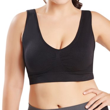 Ersazi Soutiens-gorge Dos Nageur pour Femmes Femmes Couleur Unie Grande Taille Ultra-Mince Grand Soutien-Gorge Soutien-Gorge de Sport Soutien-Gorge à Bonnets Couvrants Hauts en Liquidation Noir 4TG