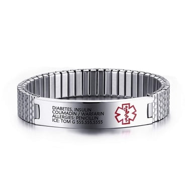 LanM Bracelets d'Alerte Médicale - Bracelets d'Identité d'Urgence en Acier Inoxydable pour Femmes et Hommes