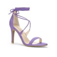 thumbnail image 1 of BLISSFUL STEP Chaussures pour Femmes Sandales à Talon Aiguille Haut à Bride Cheville à Nouer Bout Ouvert en Faux Suède Violet 9, 1 of 7