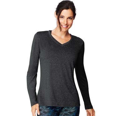 Hanes T-Shirt à Manches Longues à Col en V pour Femmes Sport Cool DRI Performance, 2TG