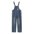thumbnail image 1 of XIMIN Girls' Vintage Washed Denim Overalls - Adjustable Straps Button Decor Bib Overalls with Pockets for Kids Teens (Blue, 15-16 Years), 1 of 9