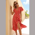 thumbnail image 2 of Robe Sexy en Chiffon pour Femmes Robe à Imprimé Floral Robe à Lacets Col en V Jupe de Plage Fendue à Volants Asymétrique Style Décontracté, 2 of 6
