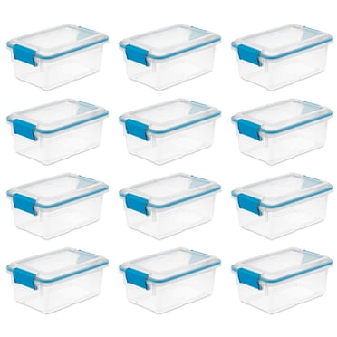 Sterilite 7.5 Quart Clear Plastic Storage Box & Lid w/ Blue Latches (12 Pack)