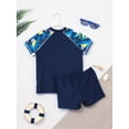 thumbnail image 4 of Zaldita Boys Short Sleeve Printed Rash Guard Two Pieces Swimsuit Set Summer Beach Bathing Suit Navy Blue& Yellow XL, 4 of 7