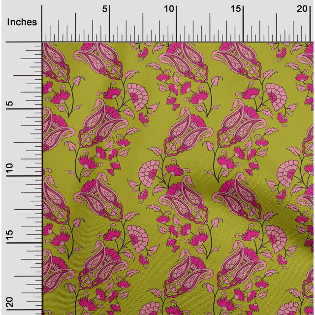 oneOone Polyester Lycra Fabric Leaves|Floral & Paisley Block Decor Fabric Printed BTY 56 Inch Wide