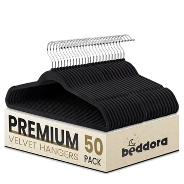Beddora Black Velvet Hangers 50 pack, Heavy Duty Space Saving Closet Hangers for Coat, Shirt, Dress, Suit, Adult