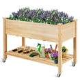 thumbnail image 1 of Gymax Jardinière Surélevée en Bois, Bac de Plantation Surélevé avec Roues Verrouillables, Tablette et Doublure, 1 of 10