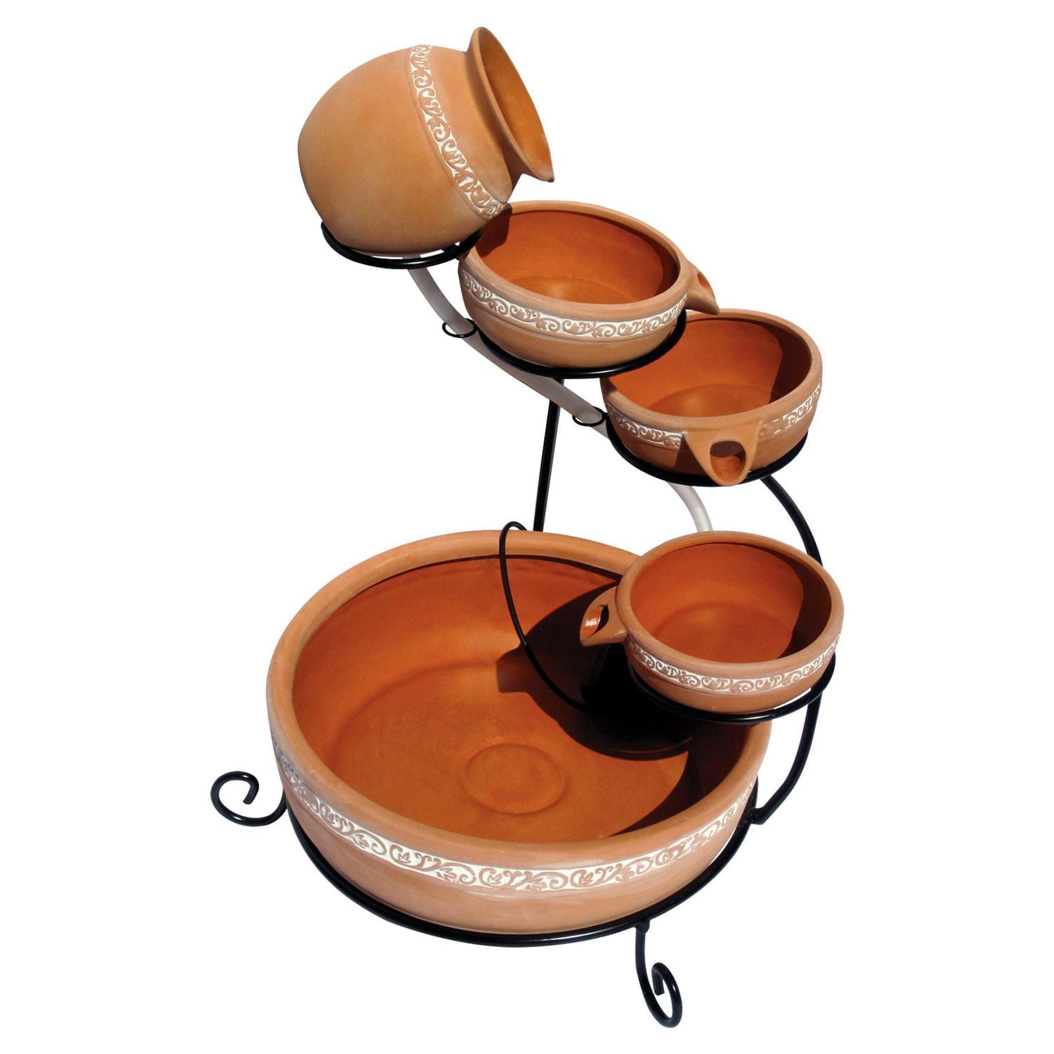 KoolScapes Fontaine en cascade à énergie solaire à 5 niveaux avec pots en terre cuite, élément d'eau extérieur pour décoration de jardin