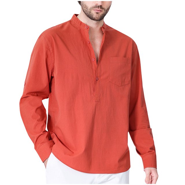 Cameland Mens Long Sleeve Button T Shirts Casual Plain Pullover Tops Loose Basic Tee