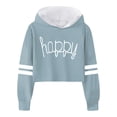 thumbnail image 1 of MIASHUI Chandails Décontractés pour Filles, Sweat à Capuche, Imprimé Lettres, Rayé, Court, Bleu Clair, 4-5 Ans, 1 of 3