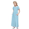 thumbnail image 1 of biudgviw Robe Maxi pour Filles à Manches Courtes, Col Ras du Cou, Couleur Unie, Robe Trapèze Décontractée, Robe d'Été Longue avec Poches, 1 of 6