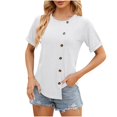 thumbnail image 3 of FAIWAD Women's Plus Size Summer Tops Short Sleeve Round Neck Side Split Button Casual Tunic Tops, 3 of 6