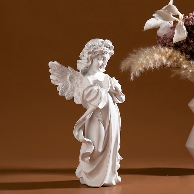Cute Praying Angel Statue All White Design with Intricately Sculpted for Friend Family Neighbors Gift