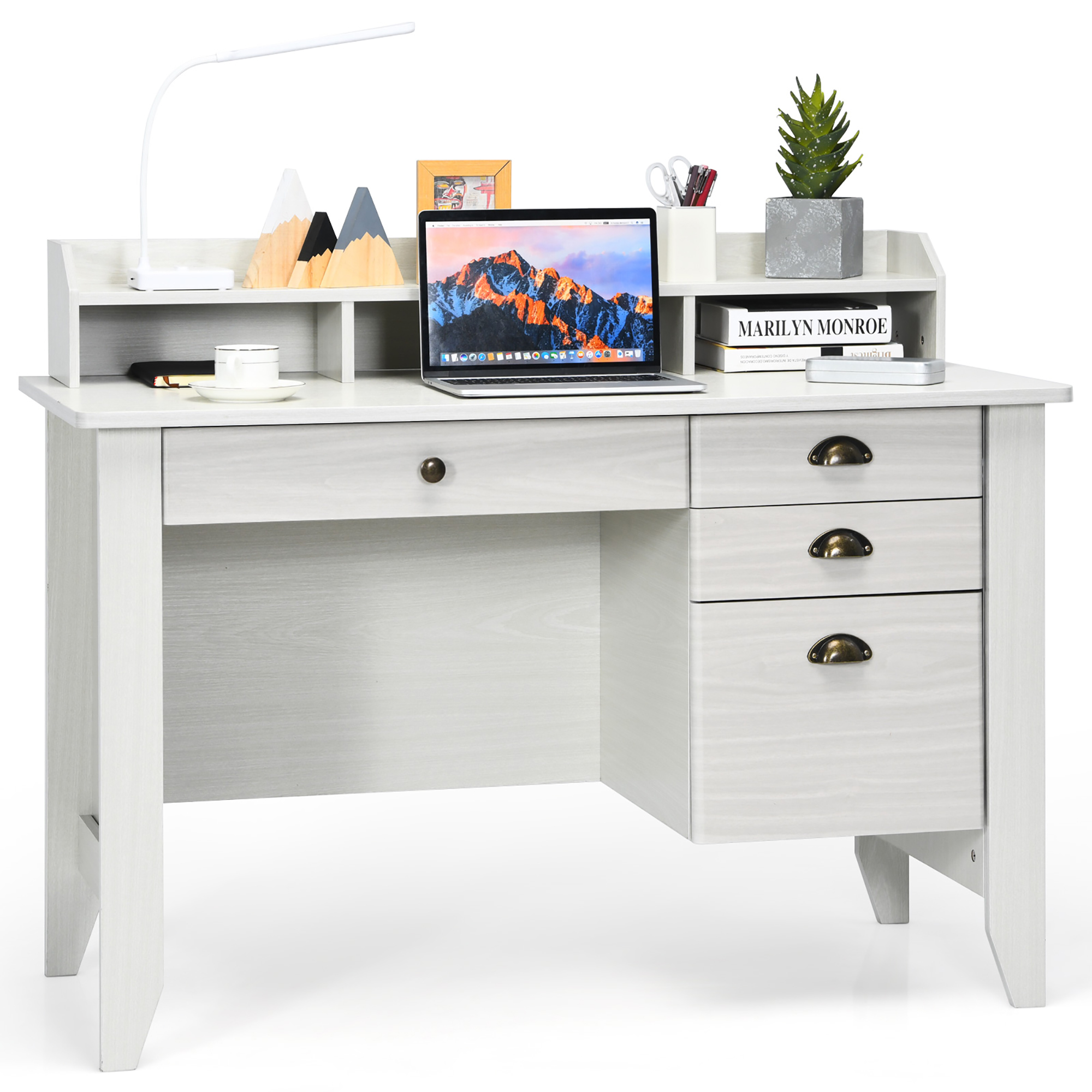 Costway Bureau d'Ordinateur PC Portable Table d'Écriture Poste de Travail Étudiant Étude Mobilier Blanc