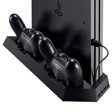 Support Vertical Chargeur pour PS4 / PS4 Pro / PS4 Slim] PS4 / PS4 Pro / Station de Recharge Double Manette PS4 Slim avec Ventilateur de Refroidissement pour Sony Playstation 4 Dualshock 4 Pro Console de Jeu