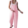 thumbnail image 1 of Women's Sleeveless Linen Wide Leg Jumpsuit Rompers Overalls Harem Pants, 1 of 3